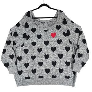 Torrid Heart Sweater sz 5 Women Gray Black Red‎ Valentines Date Night Cotton